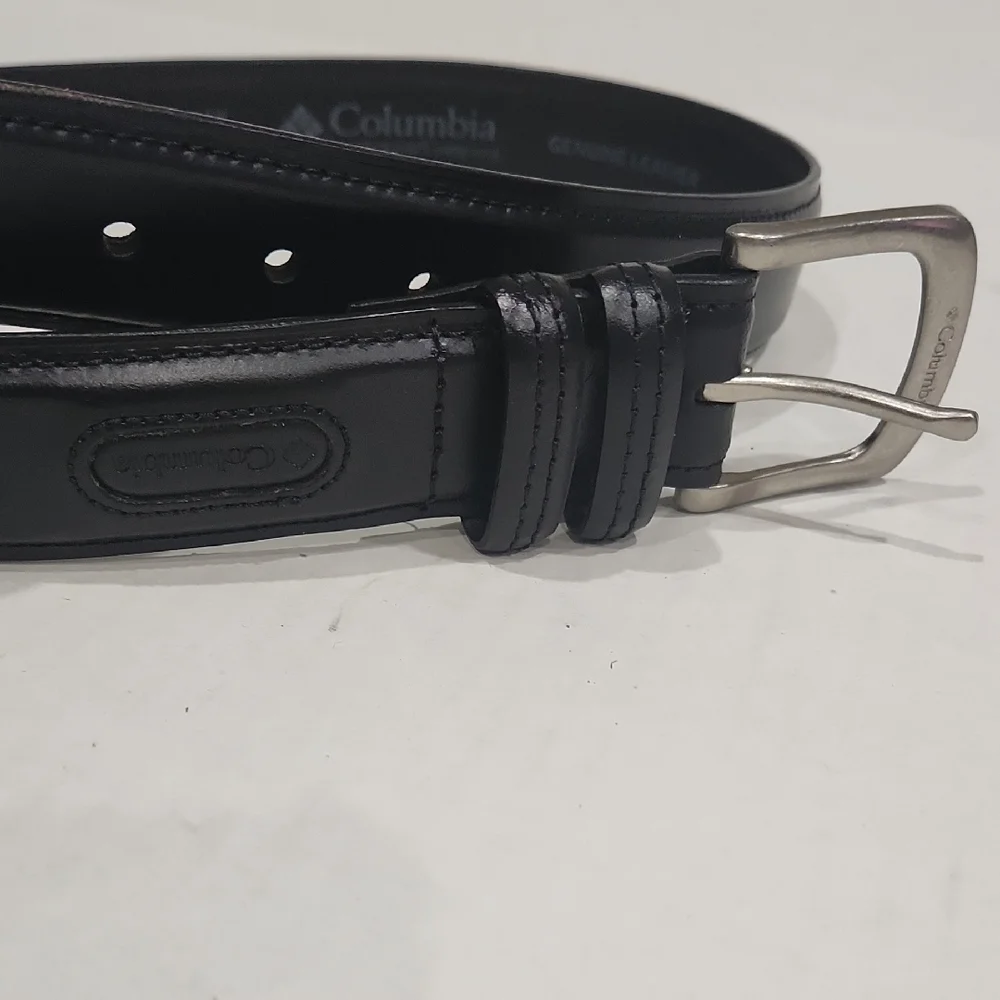 Columbia Black Leather Belt with Silver Buckle